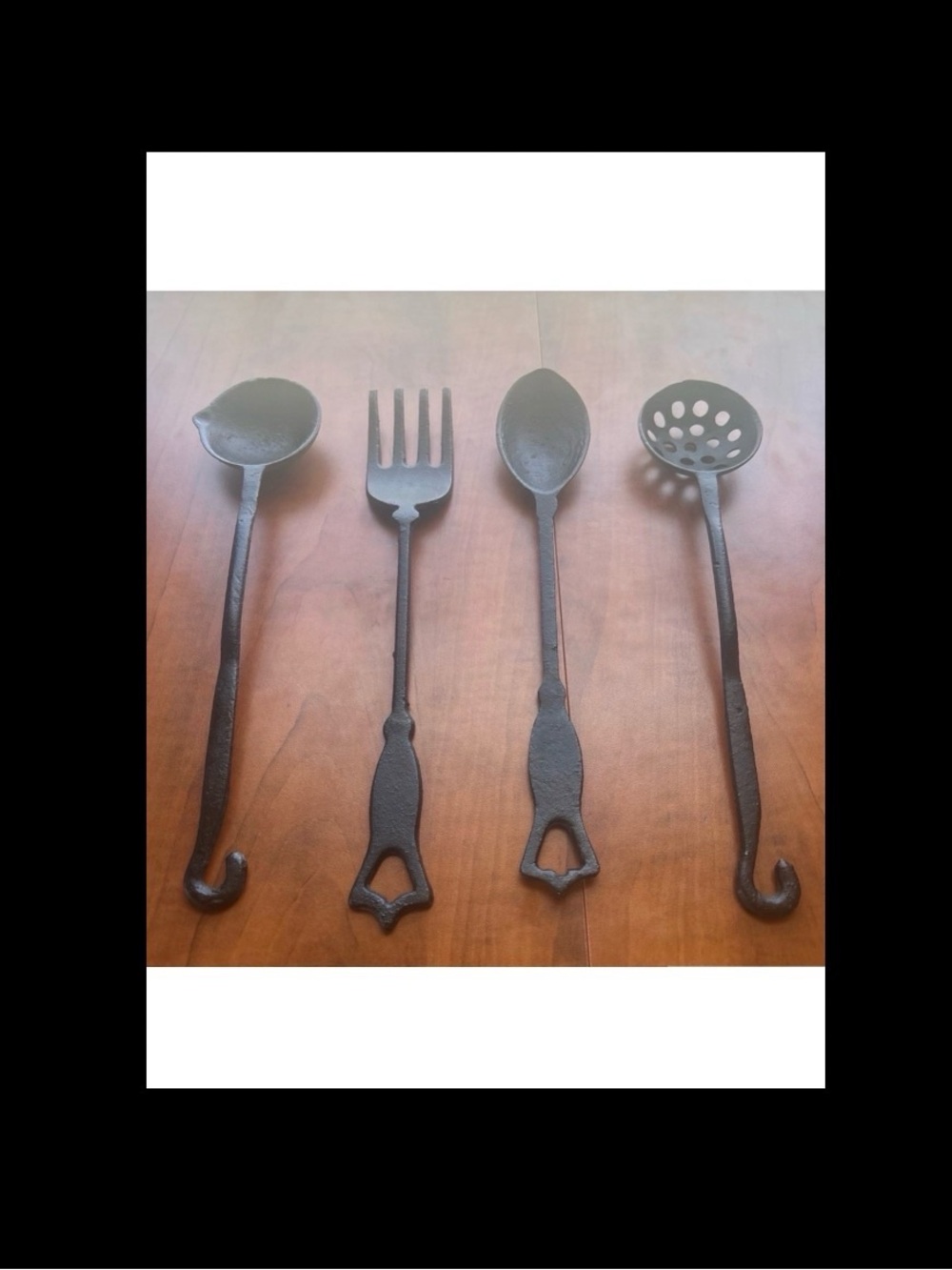Vintage Rustic Cast Iron Ladle Fork Spoon Slotted Spoon Set of 4 Black 11”Taiwan